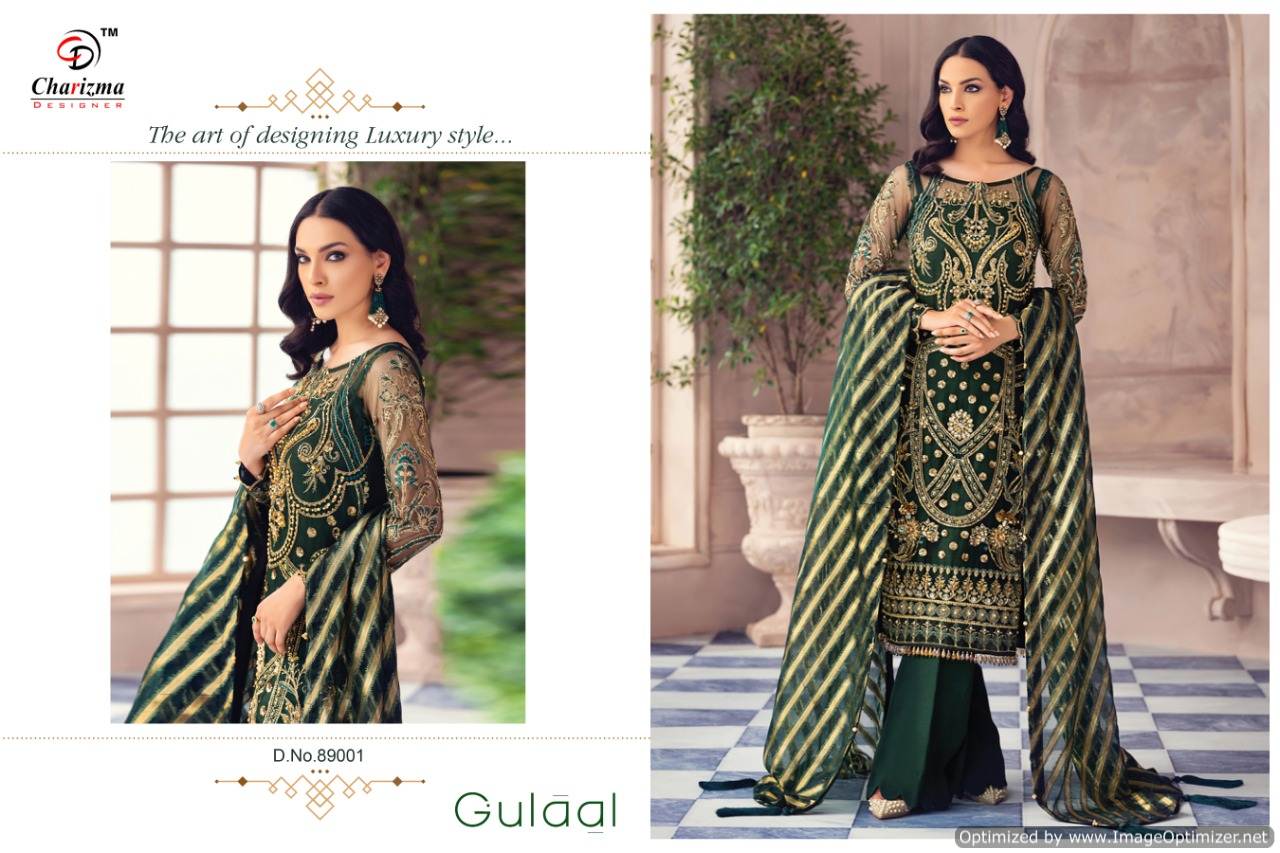 Charizma Gulaal Heavy Embroidered Designer Net Pakistani Suits Wholesaler